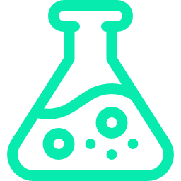 a green icon of a flask